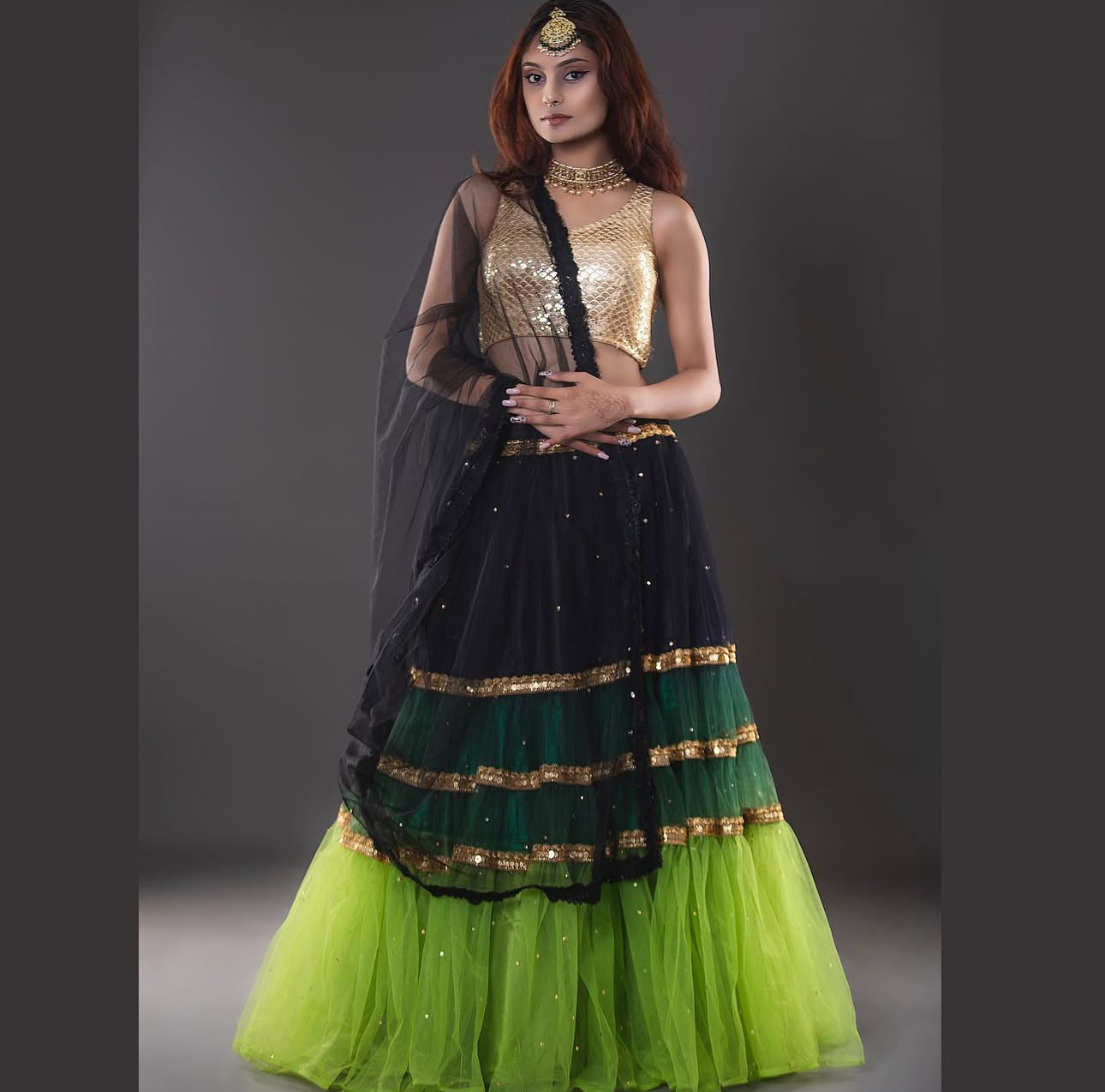 Black and Green ombre Lehenga