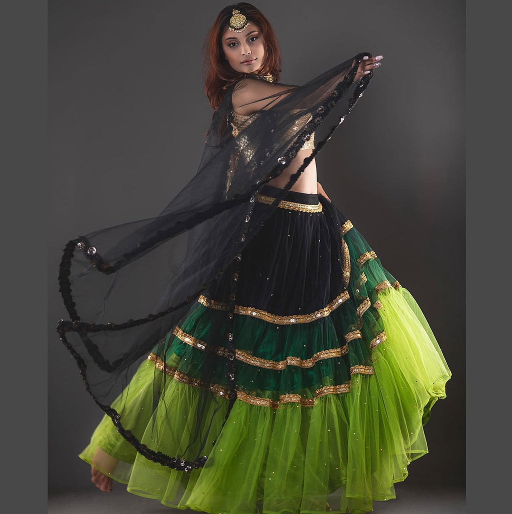 Black and Green ombre Lehenga