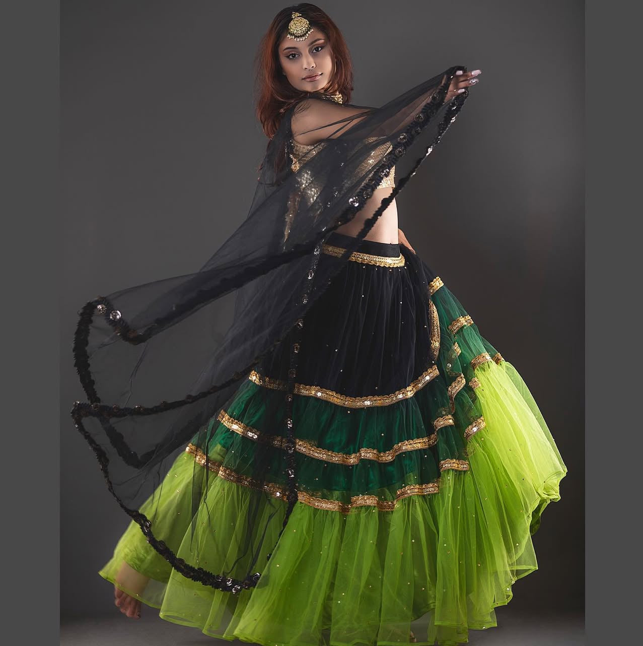 Black and Green ombre Lehenga