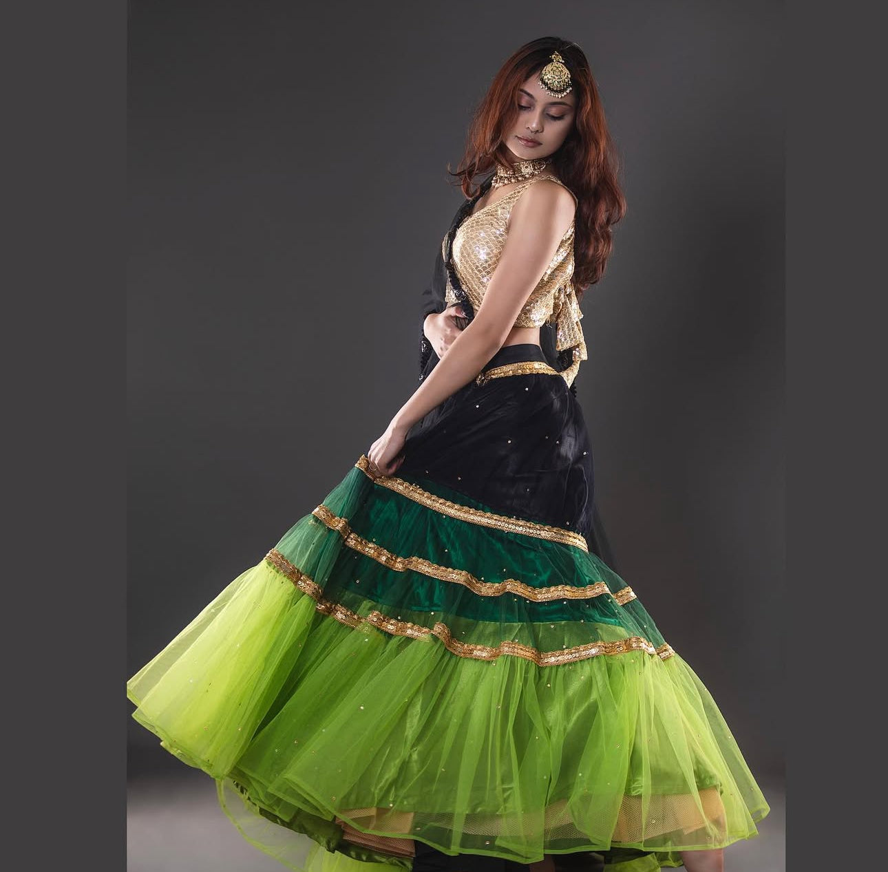 Black and Green ombre Lehenga