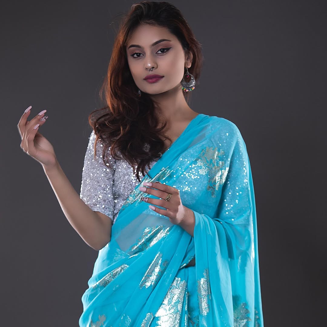 Blue Silver Foil Saree