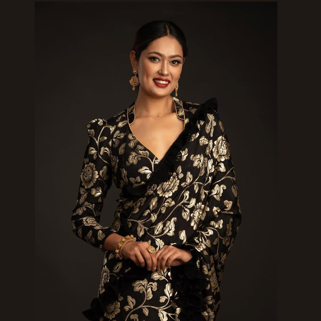 Black Foil Print Saree