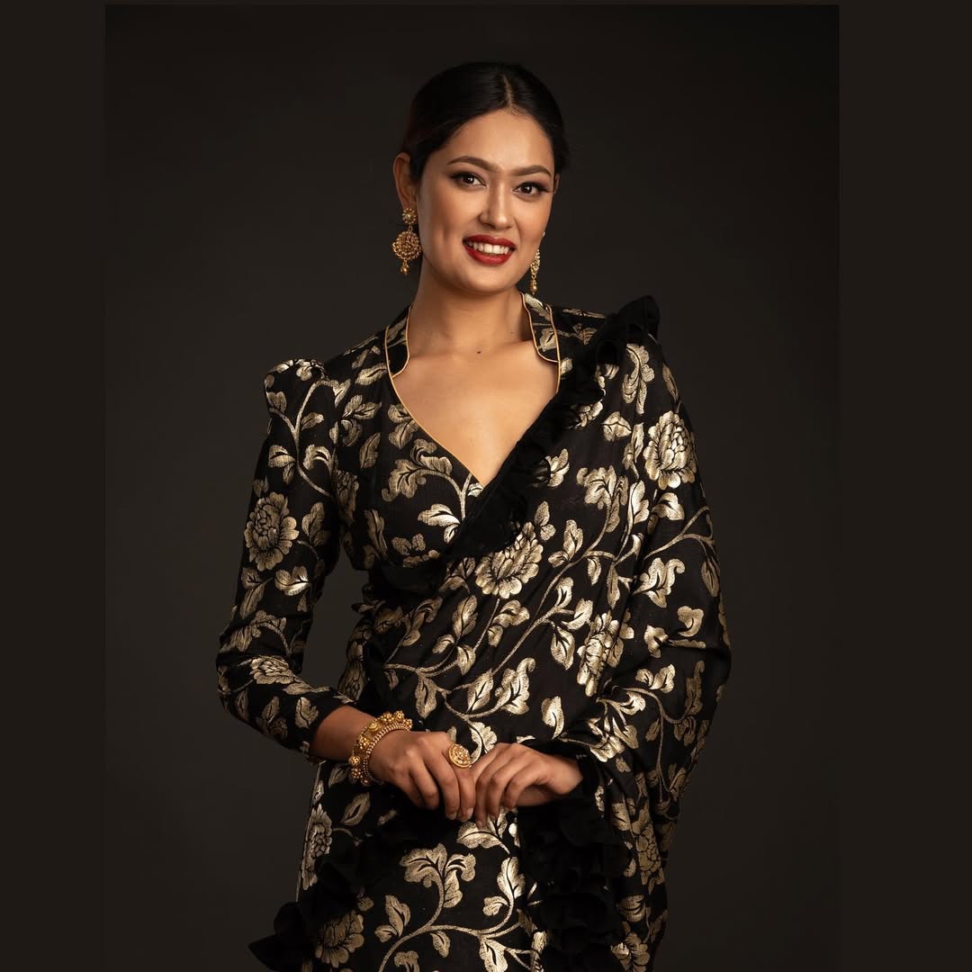 Black Foil Print Saree