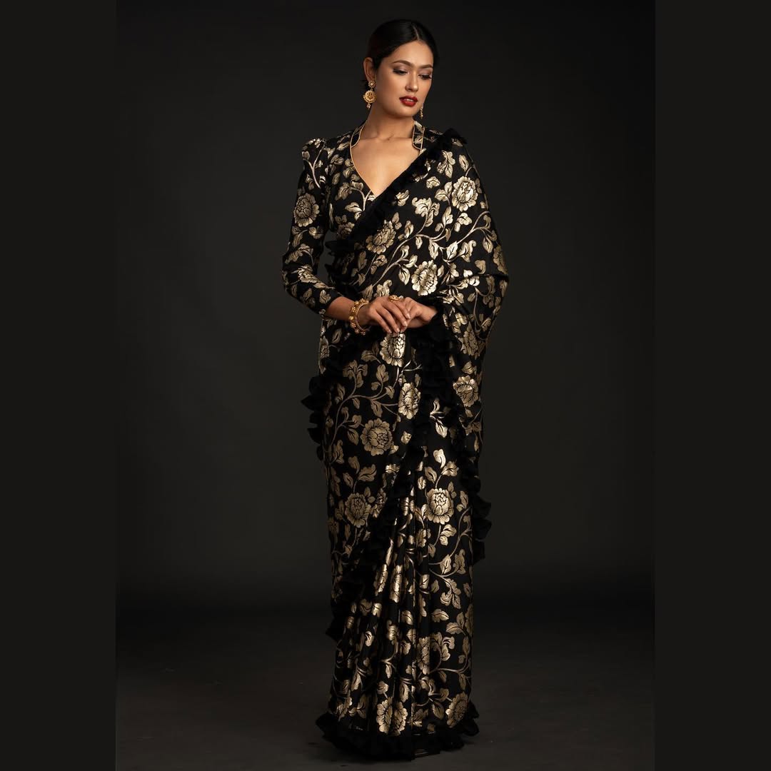 Black Foil Print Saree