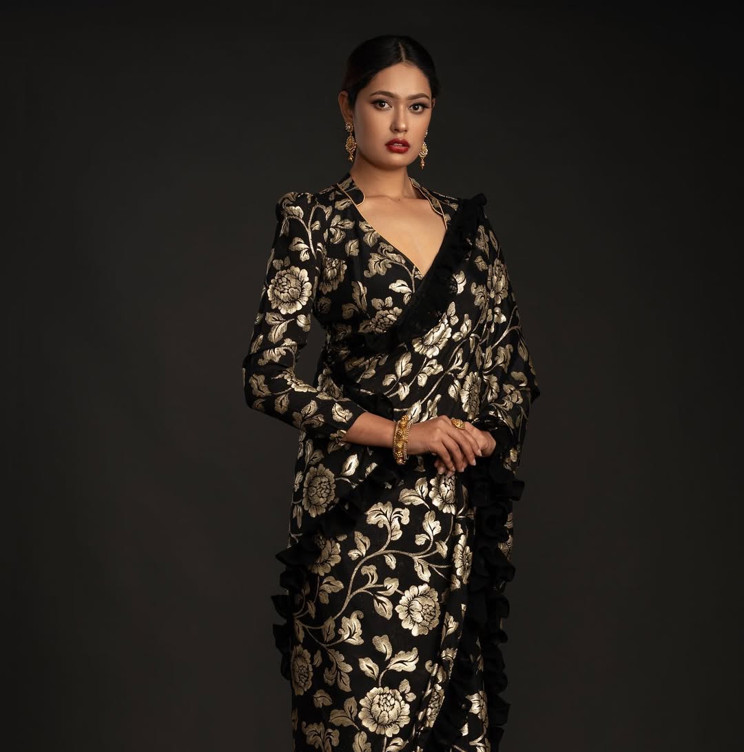 Black Foil Print Saree