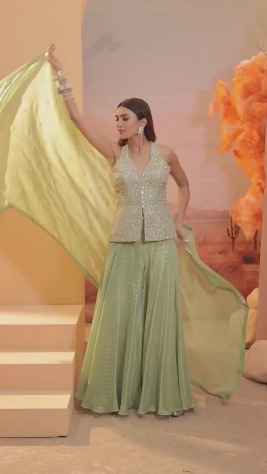 Green Tissue Silk Sarara Set